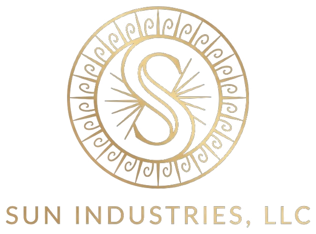 Sun Industries, LLC emblem: an ornate gold monogram S surrounded by sun rays and a decorative ring